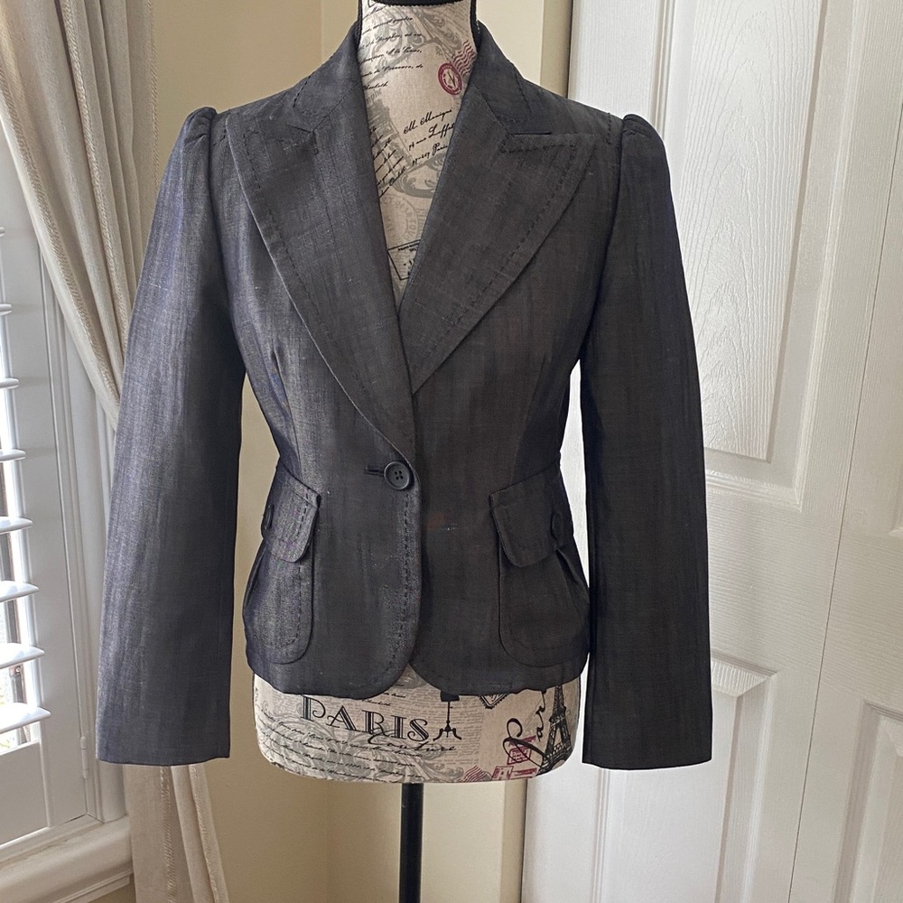 Banana Republic Petite 4P Structured Blazer Charcoal Gray Tailored Work Office - Picture 3 of 10